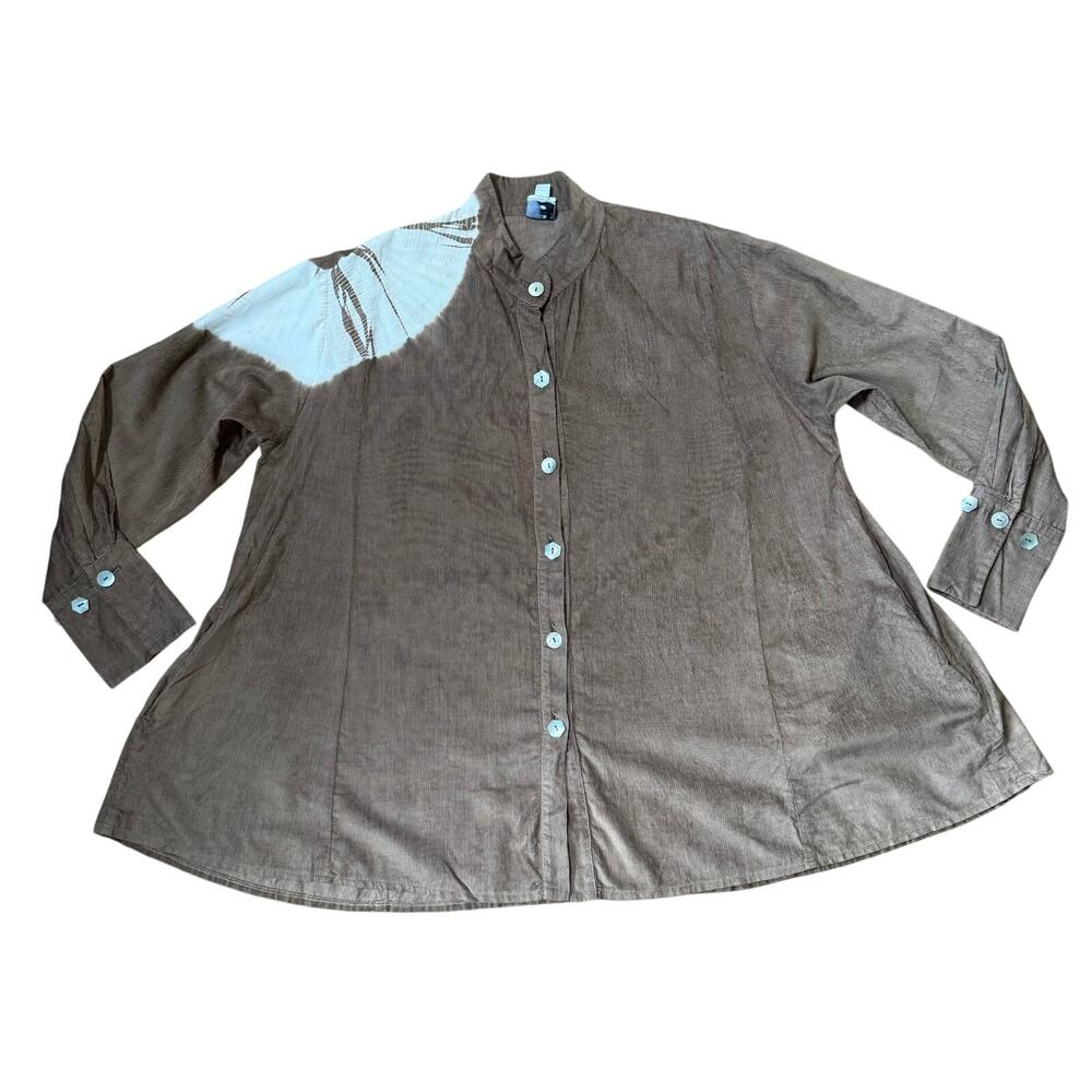 Catherine Bacon Women Silk Corduroy Shirt Tunic M Art Brown Tie Dye Lagenlook